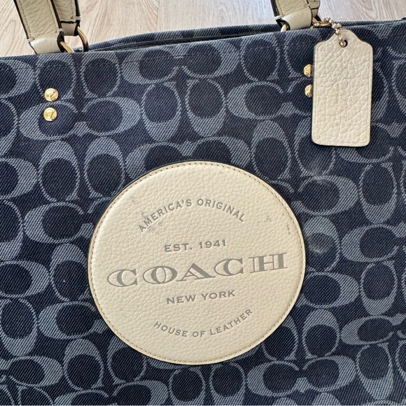 Coach Dempsey tote 40 denim pebble leather bag - Picture 9 of 9
